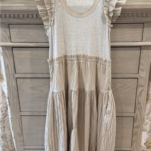 Ulla Johnson Cream Ruffle Tiered Dress for Girls